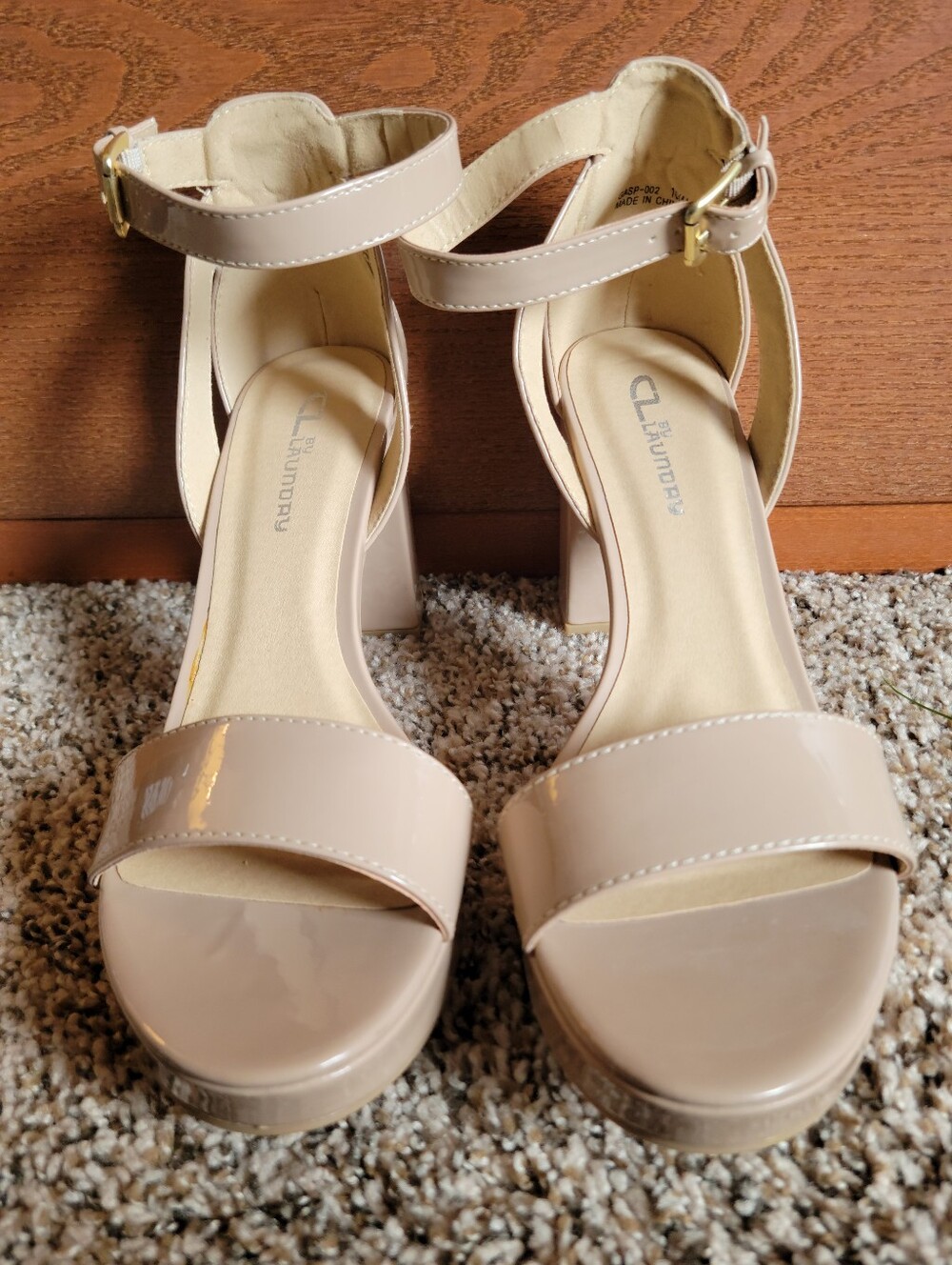 CL by Laundry Nude Patent Ankle-Strap Block Heel Sandals